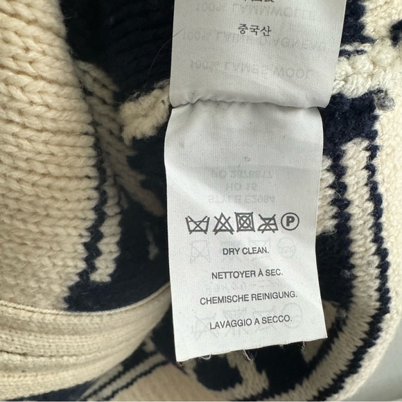 J. Crew Fair Isle Full Zip Thick Knit Lambswool Cardigan Sweater Cream Blue Boho - Picture 10 of 11